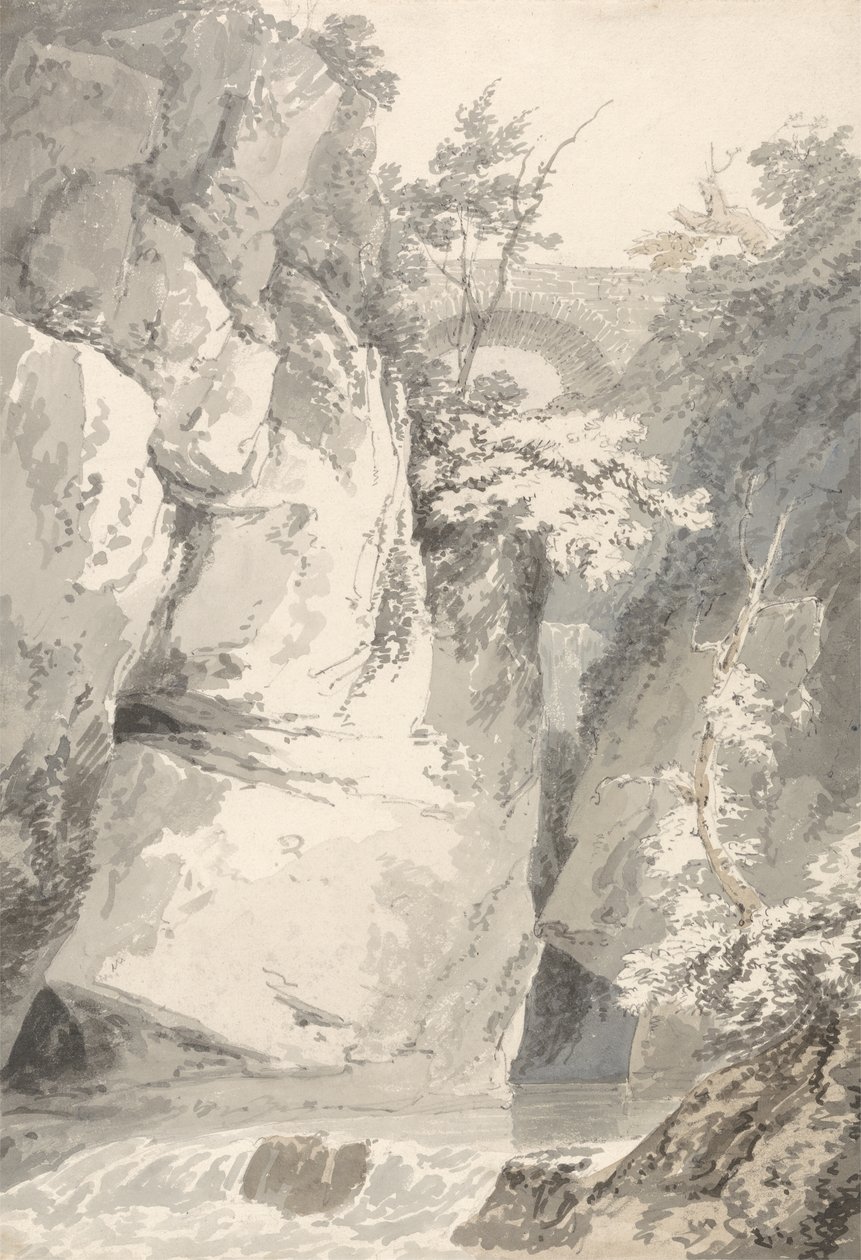 在Lago di Como的银行，c.1796（在纸上洗石墨） 作者 托马斯·吉尔丁