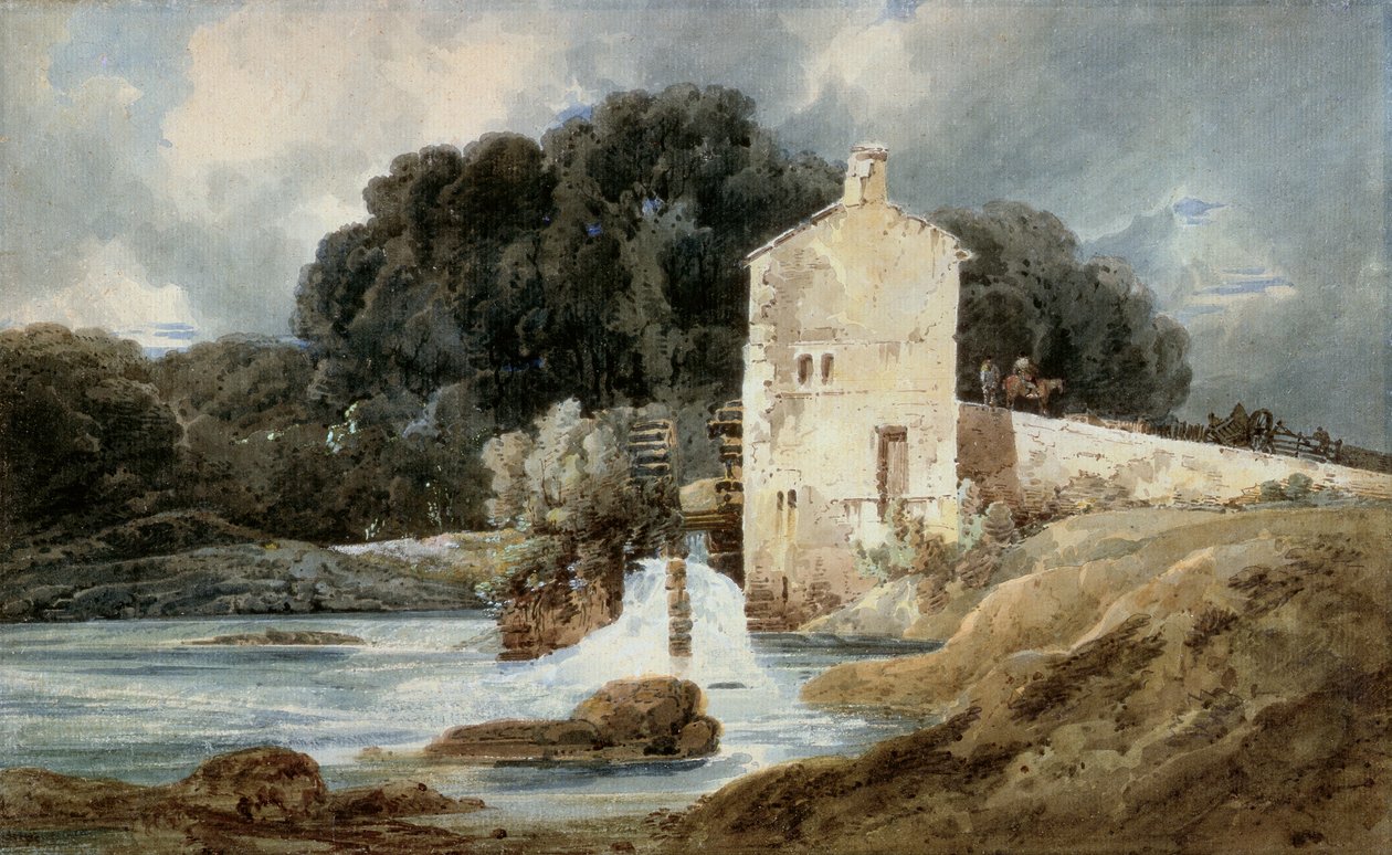 Abbey Mill，Knaresborough，c.1801（水彩，在平铺纸上的石墨上带有人体色） 作者 托马斯·吉尔丁