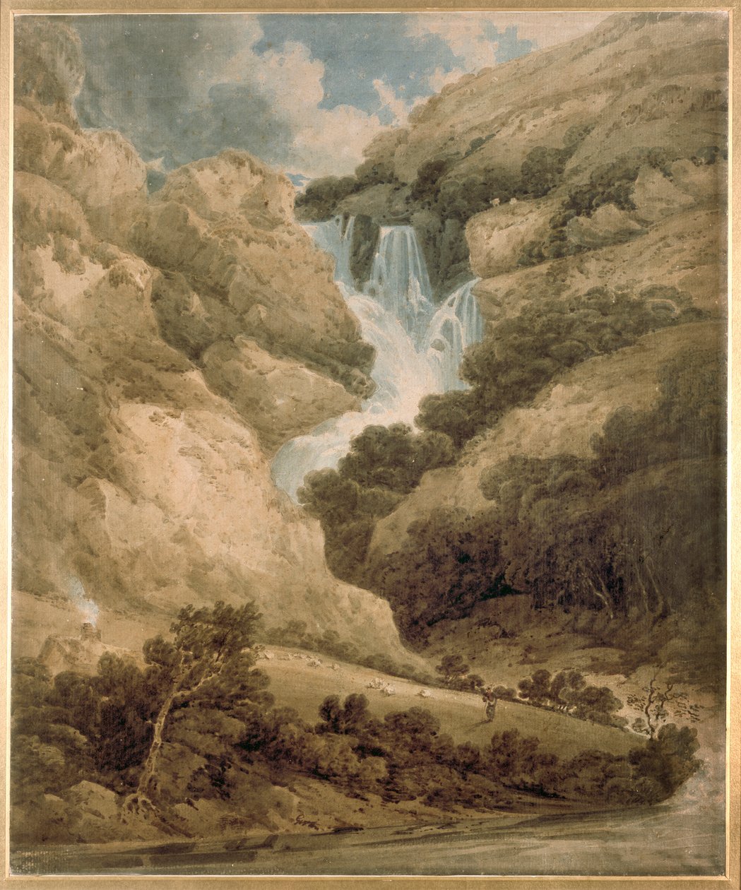 Wathenlath峡谷与Lodore瀑布，Derwentwater，c1801 作者 托马斯·吉尔丁