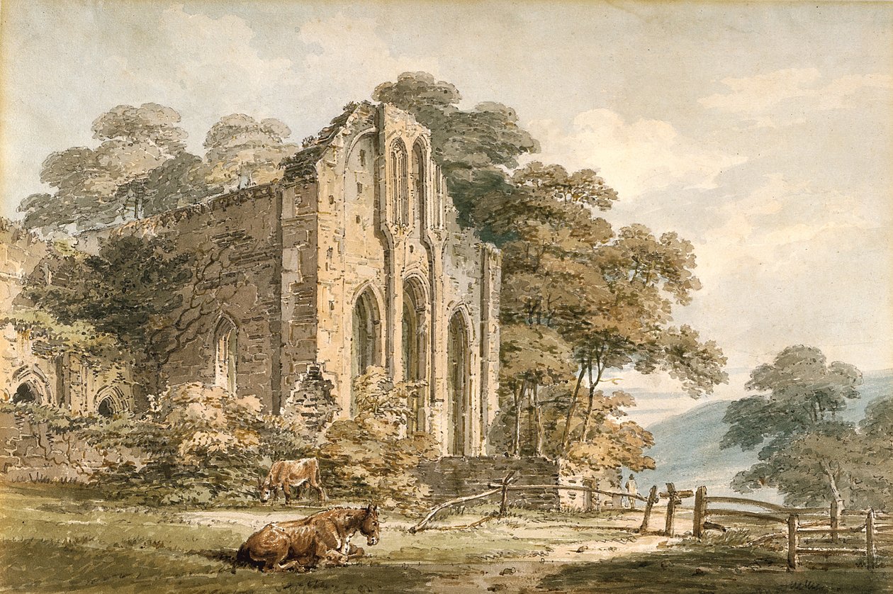 北威尔士登比郡 Valle Crucis Abbey（白色绒面纸上铅笔水彩画） 作者 托马斯·吉尔丁