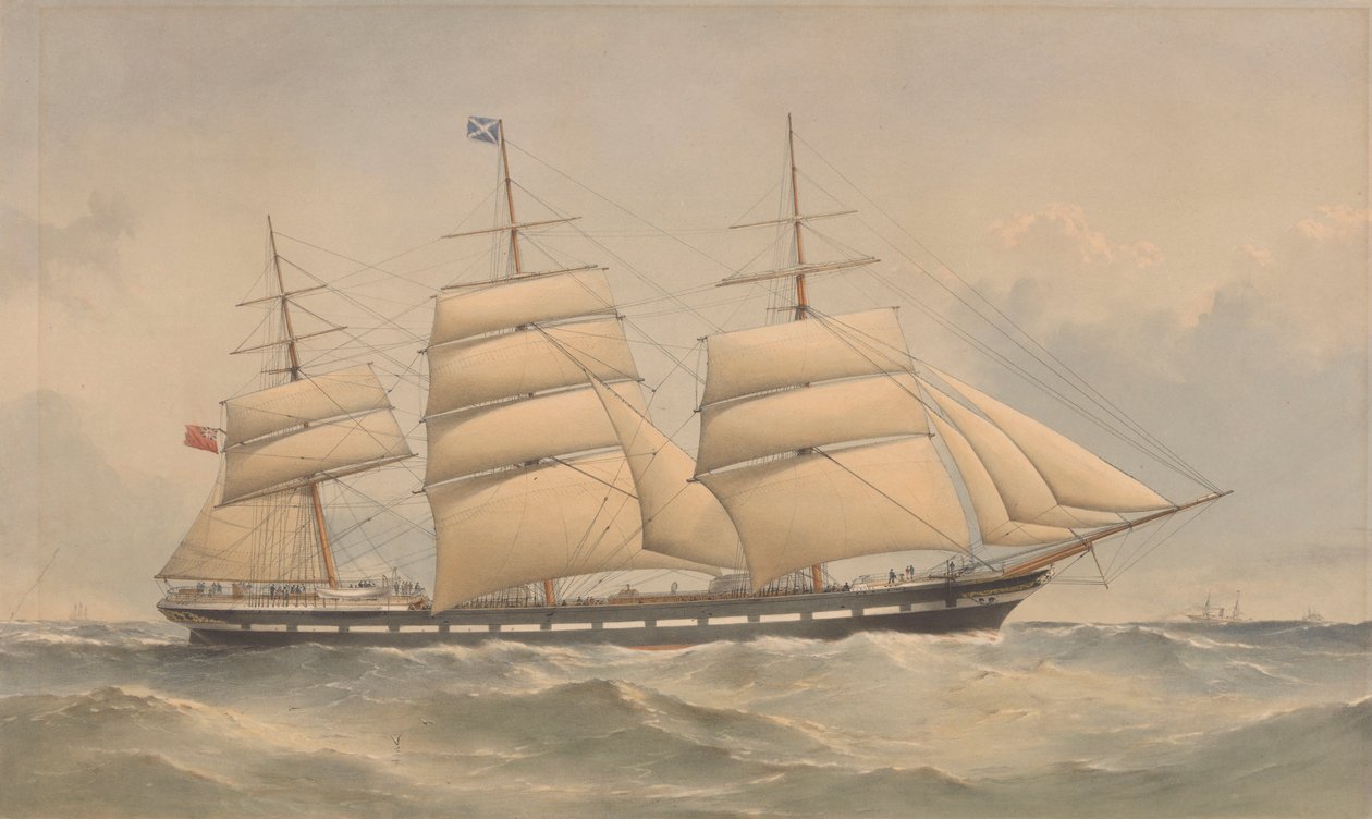 海上的曙光号快船，约 1868-74 年（石版画，彩色） 作者 托马斯·戈德沃斯·达顿