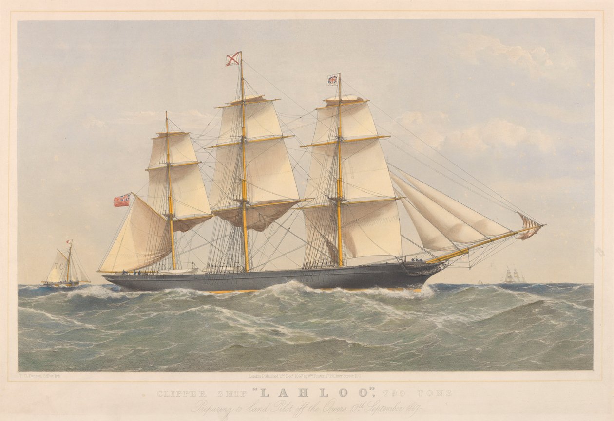 Clipper Ship Lahloo，799 吨，准备在欧沃斯附近海域着陆领航员 作者 托马斯·戈德沃斯·达顿