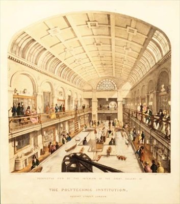 摄政街理工学院大画廊内景，约1838年（彩色平版印刷）。 作者 托马斯·戈德沃斯·达顿