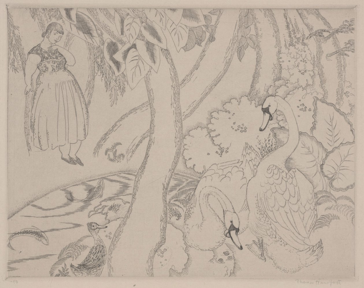 莱达》，约 1928 年（蚀刻版画） 作者 托马斯·汉福思