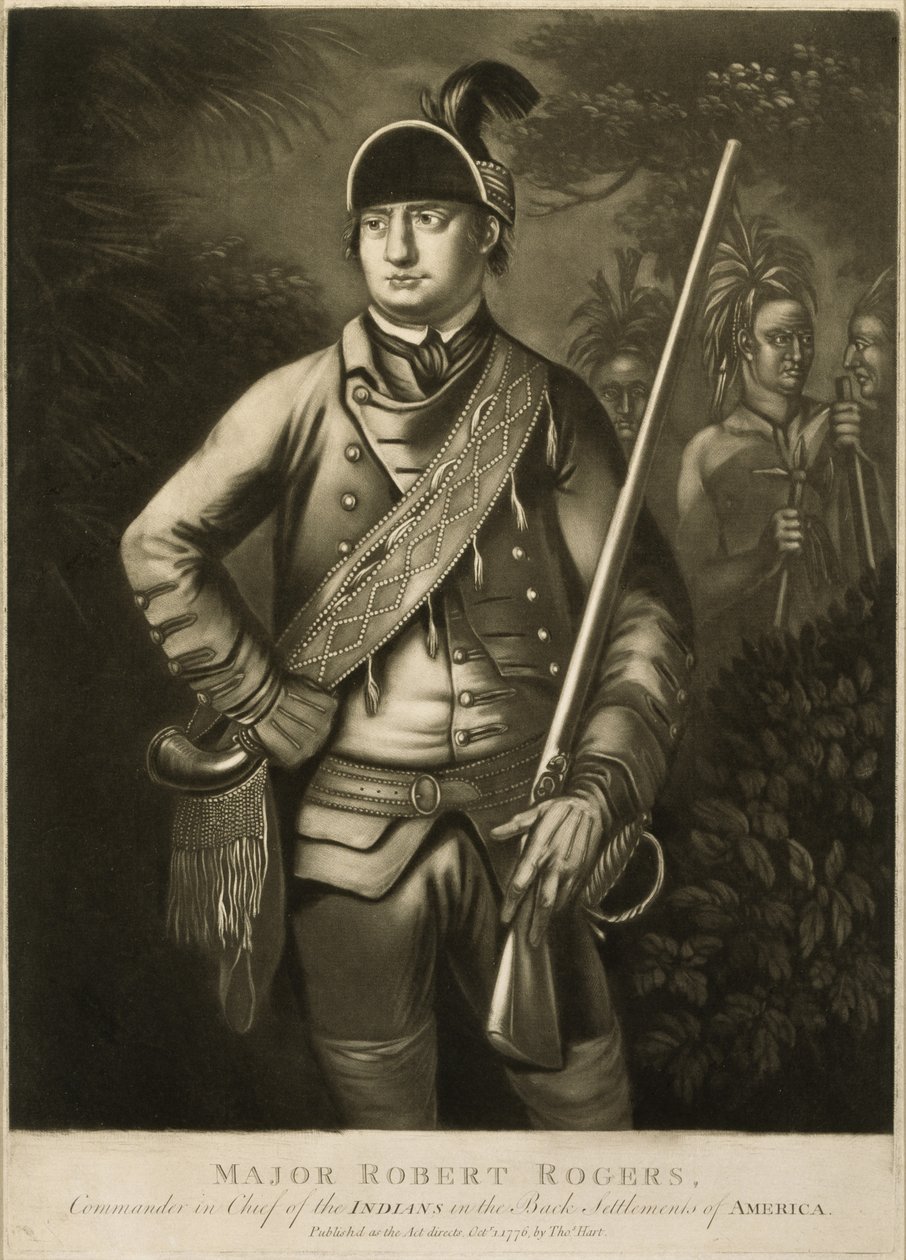 美国后殖民地印第安人总司令罗伯特·罗杰斯少校c。 1776年（mezzotint） 作者 托马斯·哈特