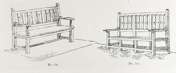 花园长椅，出自托马斯-莫森的《花园制作的艺术与工艺》，1900年出版（雕刻）（黑白照片）。 作者 托马斯·海顿·莫森