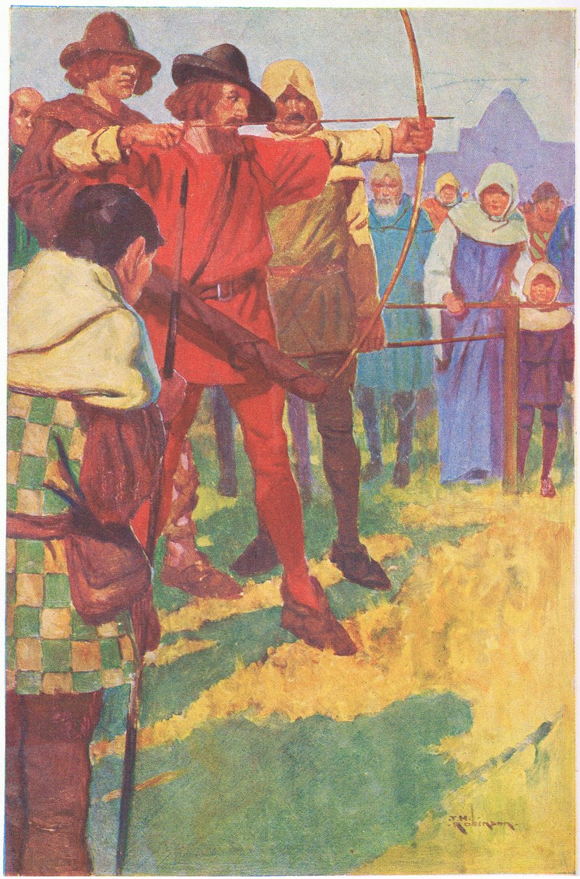 他稍稍停了一下弓，然后松开了弦（彩色石版画） 作者 汤玛斯·希思·罗宾逊