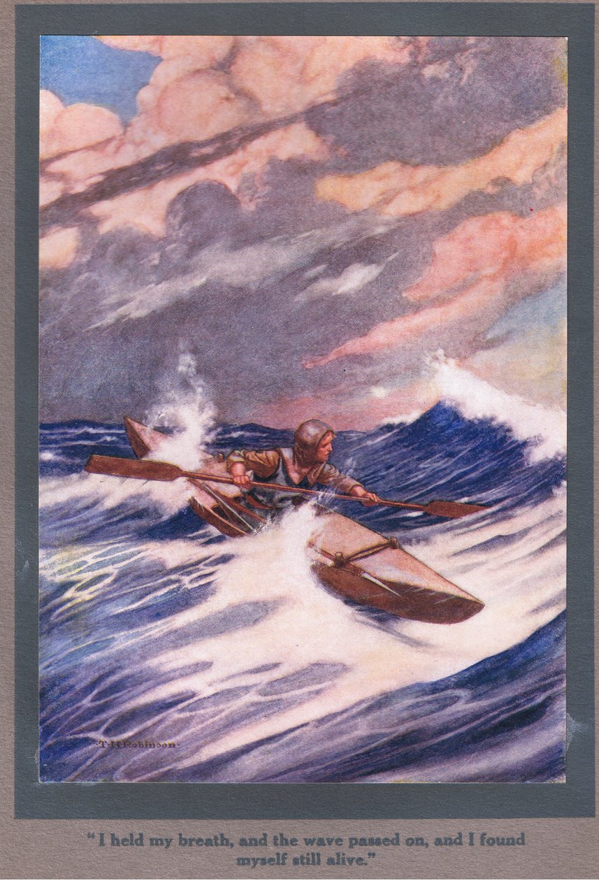 我屏住呼吸，随着浪潮过去，我发现自己还活着（彩色石版画） 作者 汤玛斯·希思·罗宾逊