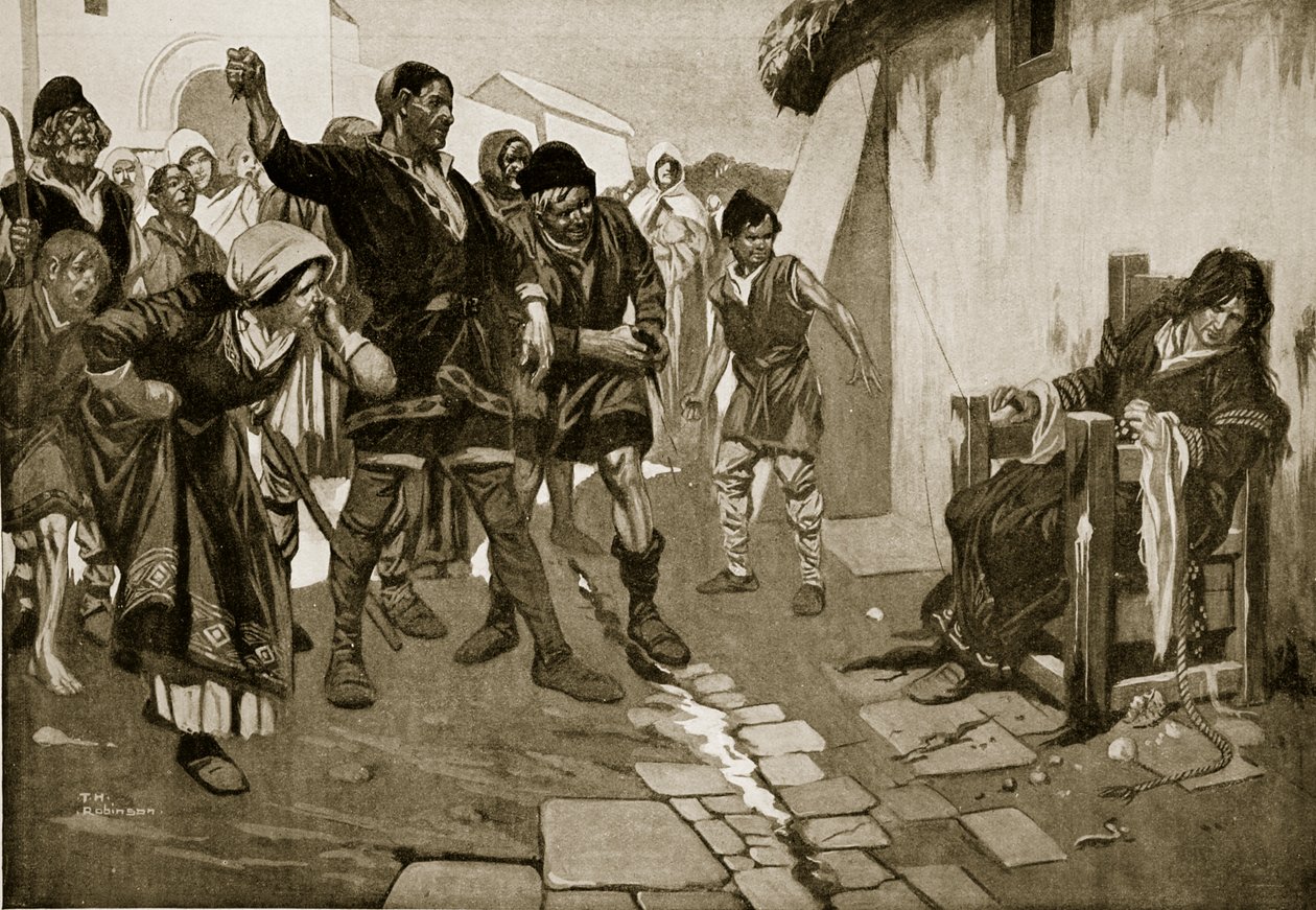 诺曼时代的卡金凳，插图选自《哈钦森的英国国家故事》，约 1920 年（平版）。 作者 汤玛斯·希思·罗宾逊