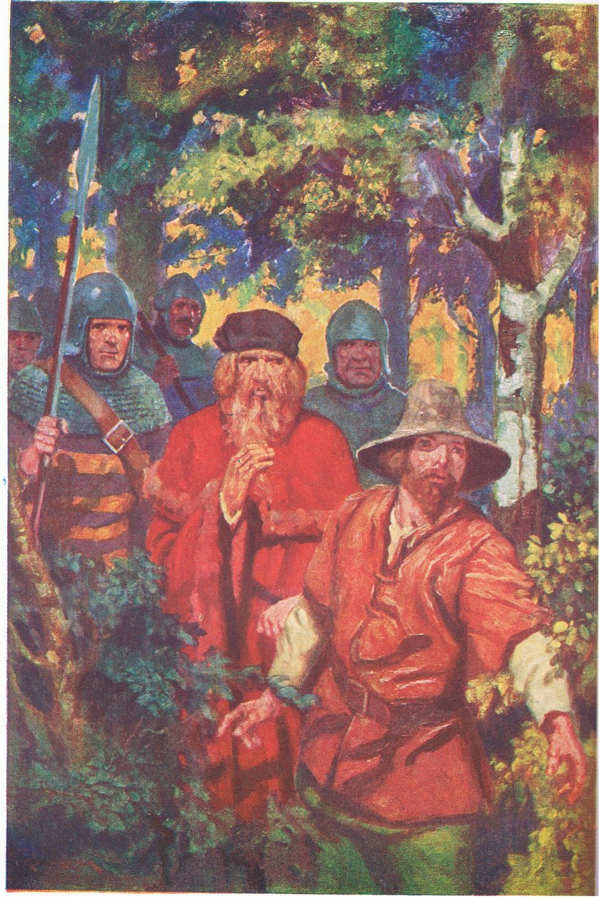郡长带着他的同伴紧紧跟在罗宾的身后（彩色石版画） 作者 汤玛斯·希思·罗宾逊