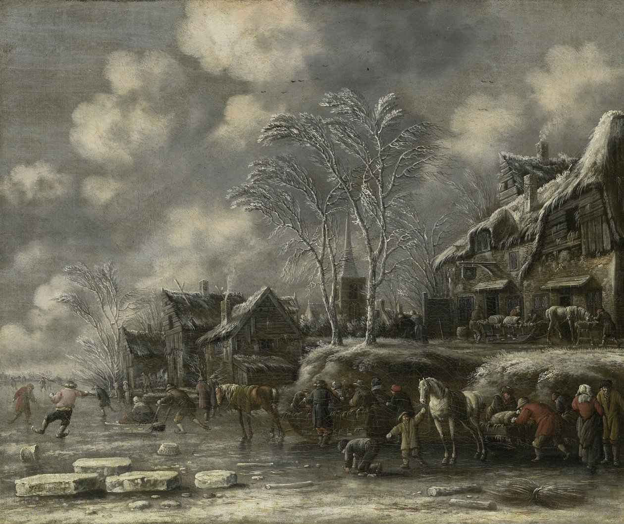 冬季风景，1675年 作者 托马斯·海勒曼斯