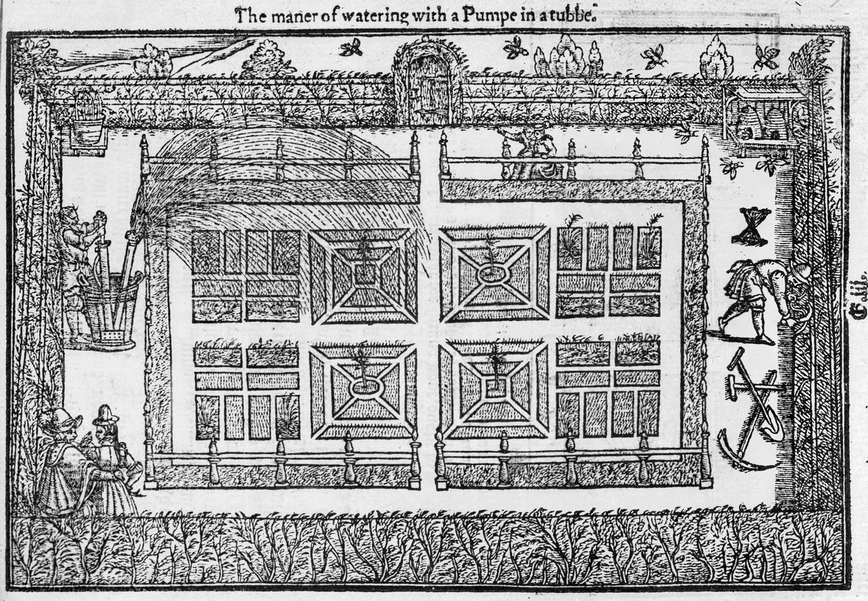 从1577年的园丁迷宫（The Gardeners Labyrinth）开始浇灌的一个抽水管 作者 托马斯·希尔