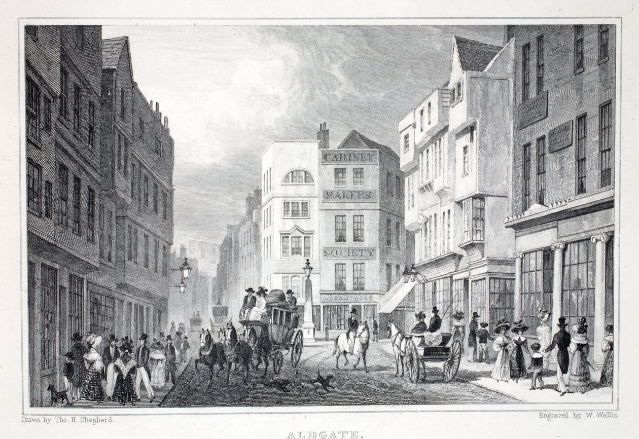 Aldgate，来自&39;伦敦及其十九世纪的周边酒吧&39;。 Jones und Co.，1827-1829 作者 托马斯·霍斯默牧羊人