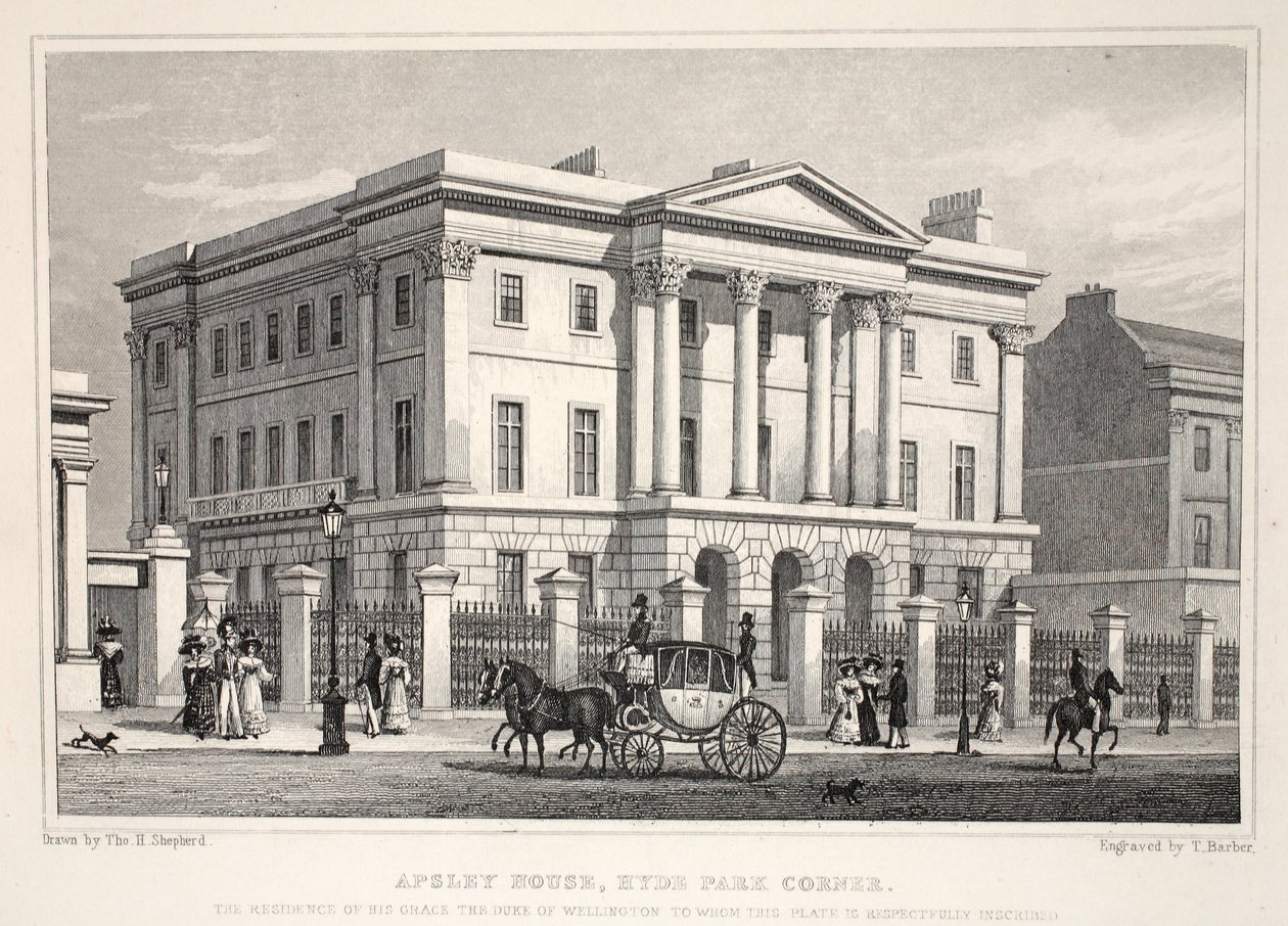 Apsley House，海德公园角，来自&39;伦敦及其十九世纪的环境&39;酒吧。 Jones und Co.，1827-1829 作者 托马斯·霍斯默牧羊人