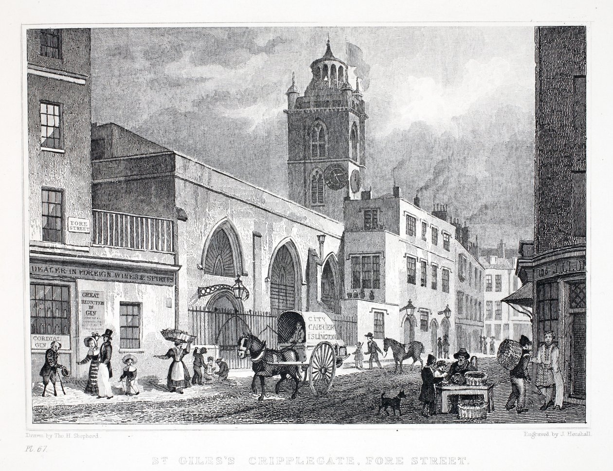 圣吉尔斯教堂，Cripplegate，来自&39;伦敦和它在十九世纪的周围&39;酒吧。 Jones und Co.，1827-1829 作者 托马斯·霍斯默牧羊人
