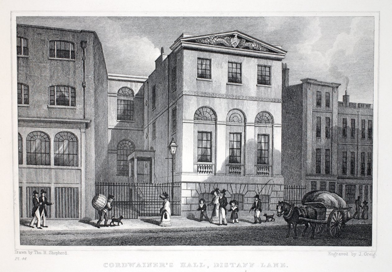 Cordwayiner&39;s Hall，Distant Lane，来自&39;伦敦及其位于十九世纪的环境&39;酒吧。 Jones und Co.，1827-1829 作者 托马斯·霍斯默牧羊人
