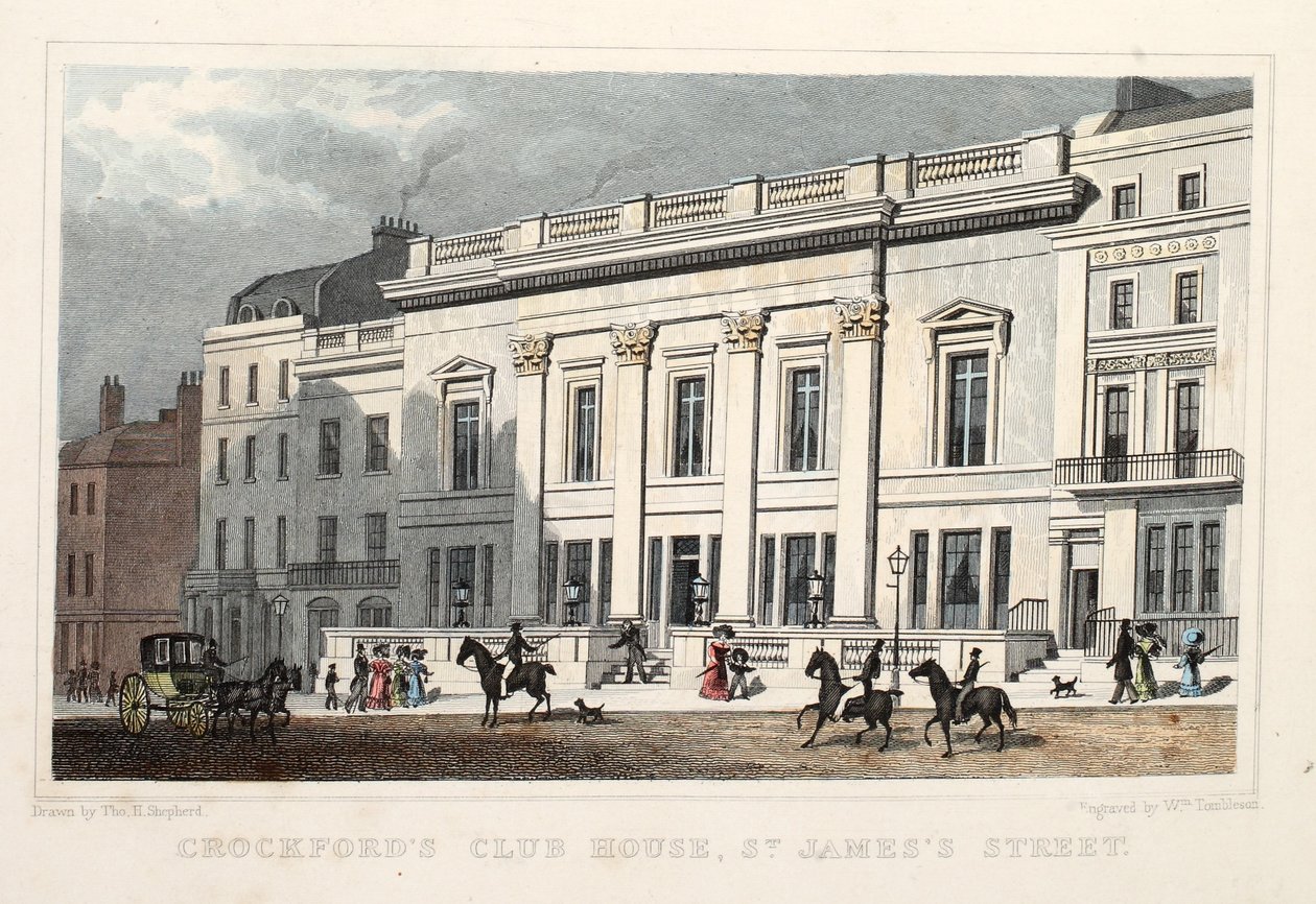 Crockfords Club House，圣詹姆斯街。酒吧。 1828年（手工彩色雕刻） 作者 托马斯·霍斯默牧羊人