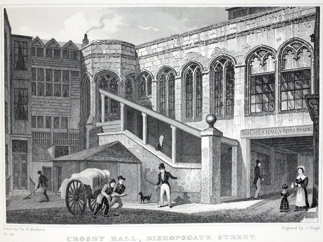 克罗斯比大厅，来自&39;伦敦及其在十九世纪的环境&39;酒吧。 Jones und Co.，1827-1829 作者 托马斯·霍斯默牧羊人