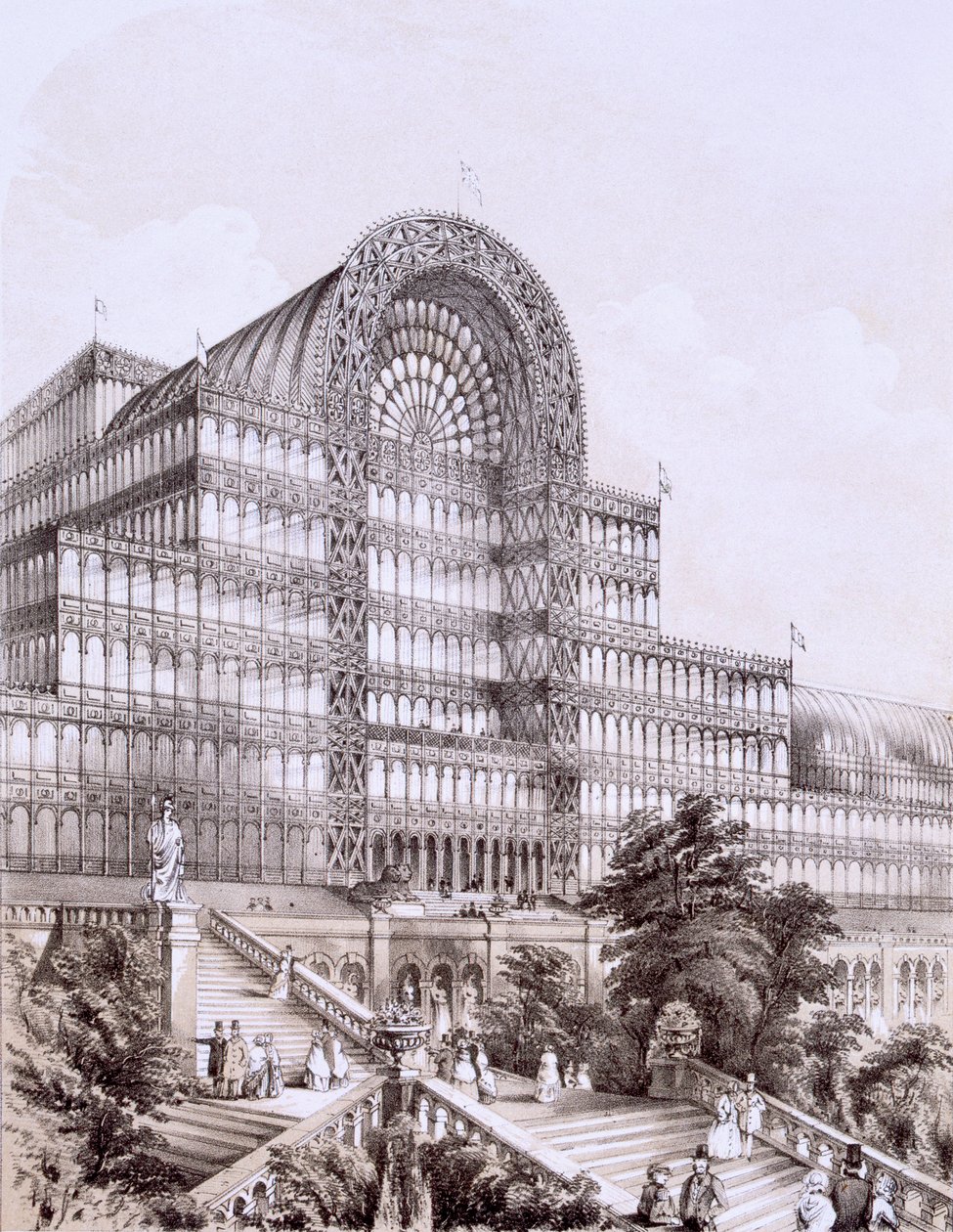 Sydenham的水晶宫，Great Transept的前面，c.1851-55 作者 托马斯·霍斯默牧羊人