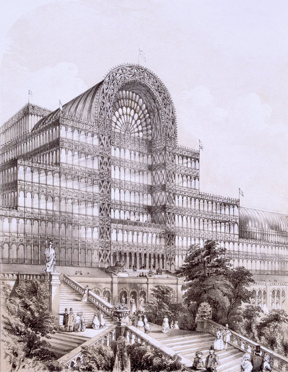 锡登纳姆的水晶宫，大礼堂的正面，约1854年。 作者 托马斯·霍斯默牧羊人