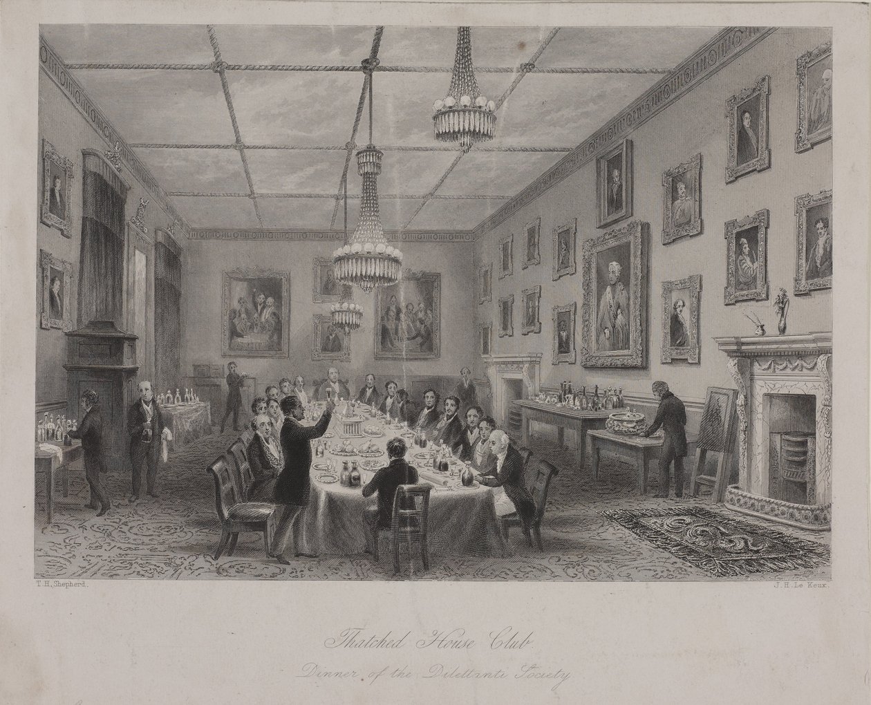 Dilettanti Society的晚宴，St Jamess Street的茅草屋酒馆，1840年 作者 托马斯·霍斯默牧羊人