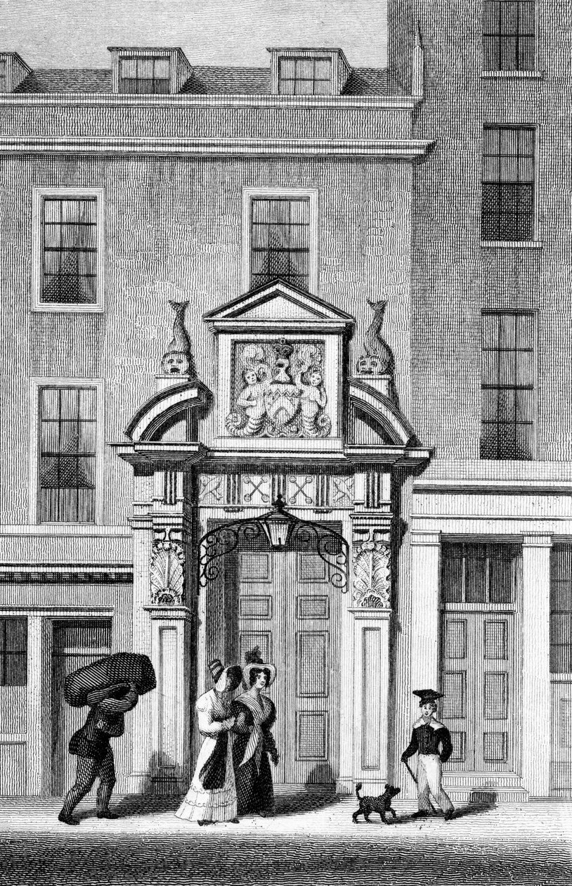 Fishmonger&39;s Hall，Thames Street，由J. Greig雕刻，1830年 作者 托马斯·霍斯默牧羊人