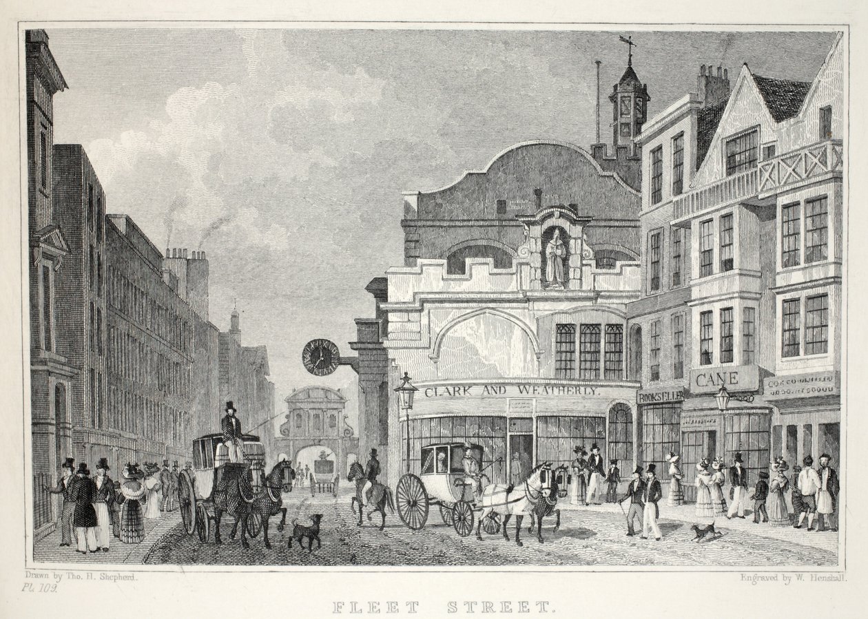 Fleet Street，来自&39;伦敦及其十九世纪的环境&39;酒吧。 Jones und Co.，1827-1829 作者 托马斯·霍斯默牧羊人