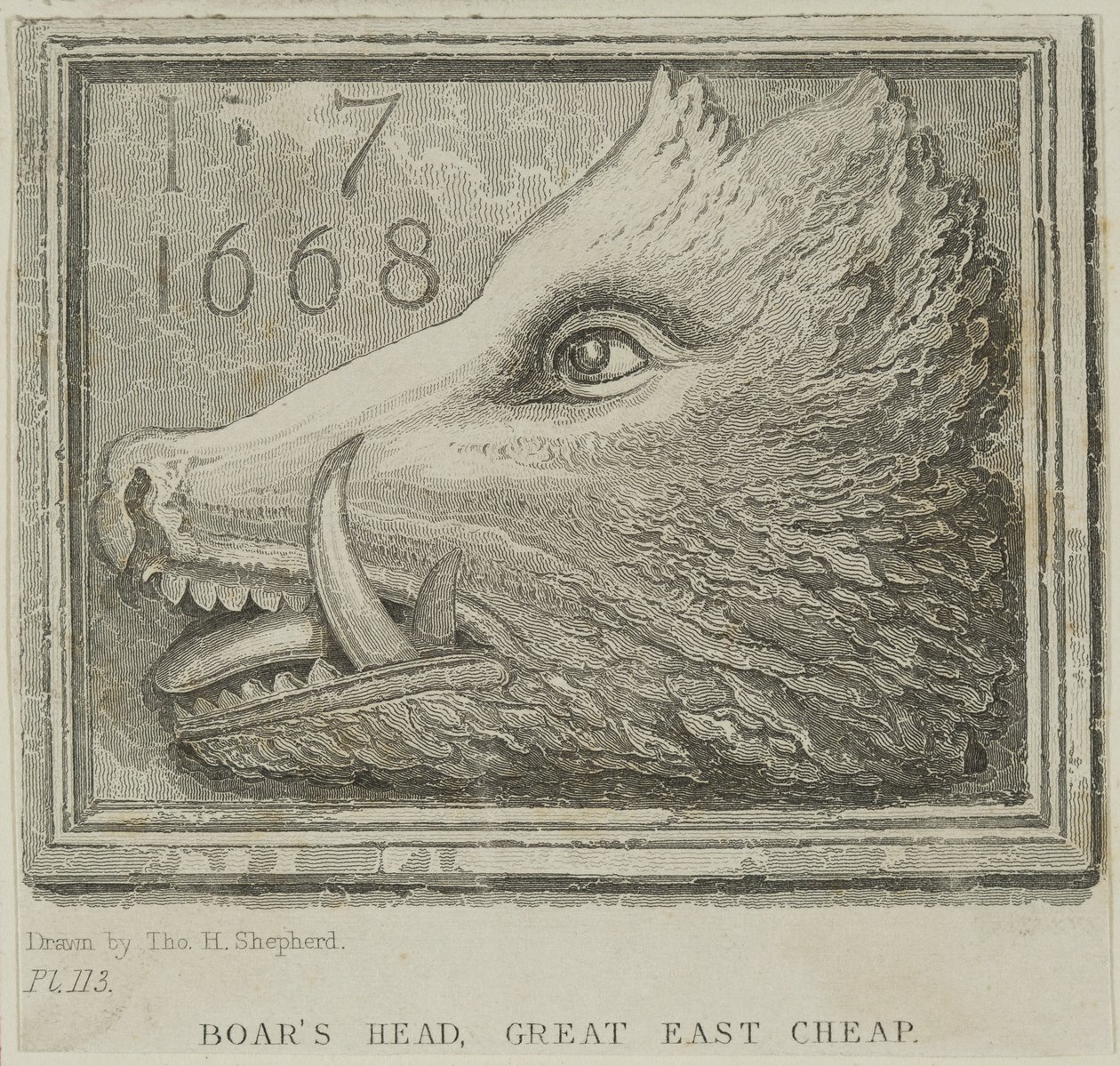 旅馆标志从Eastcheap的Boars Head酒馆，1850年 作者 托马斯·霍斯默牧羊人