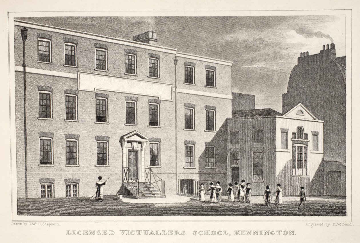 Kennington的持牌Victuallers学校，来自&39;伦敦及其在19世纪的环境&39;酒吧。 Jones und Co.，1827-1829 作者 托马斯·霍斯默牧羊人