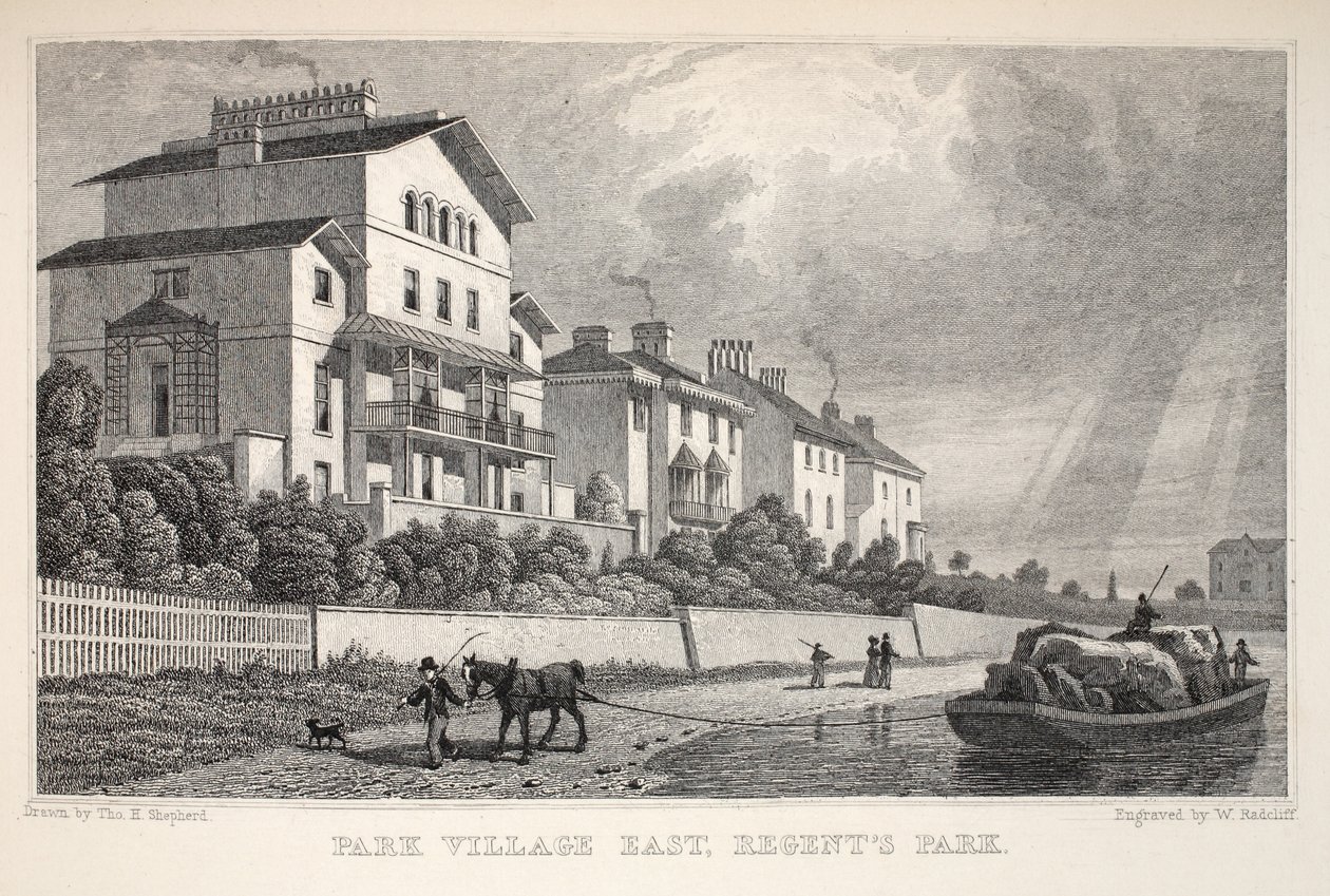Park Village East，Regent&39;s Park，来自&39;伦敦及其位于十九世纪的环境&39;酒吧。 Jones und Co.，1827-1829 作者 托马斯·霍斯默牧羊人