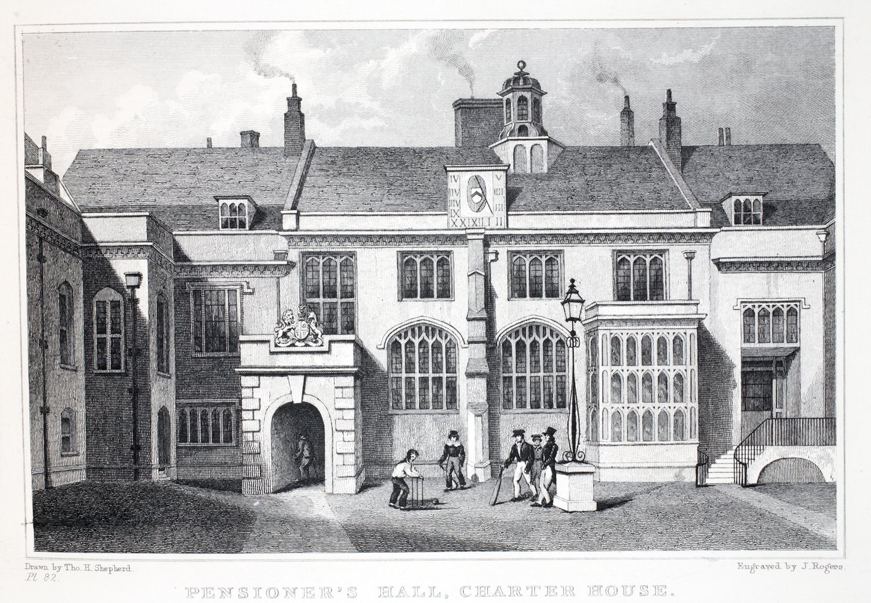 Pensioner&39;s Hall，Charter House，来自&39;伦敦及其在19世纪的环境&39;酒吧。 Jones und Co.，1827-1829 作者 托马斯·霍斯默牧羊人