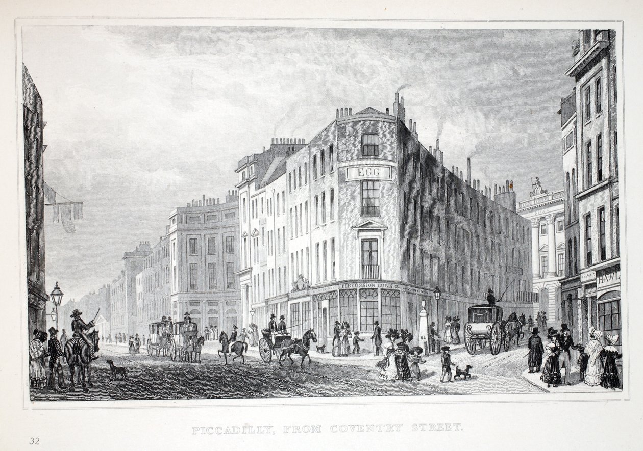 皮卡迪利（Piccadilly），来自考文垂街（Coventry Street），来自&39;伦敦及其十九世纪的环境&39;酒吧。 Jones und Co.，1827-1829 作者 托马斯·霍斯默牧羊人