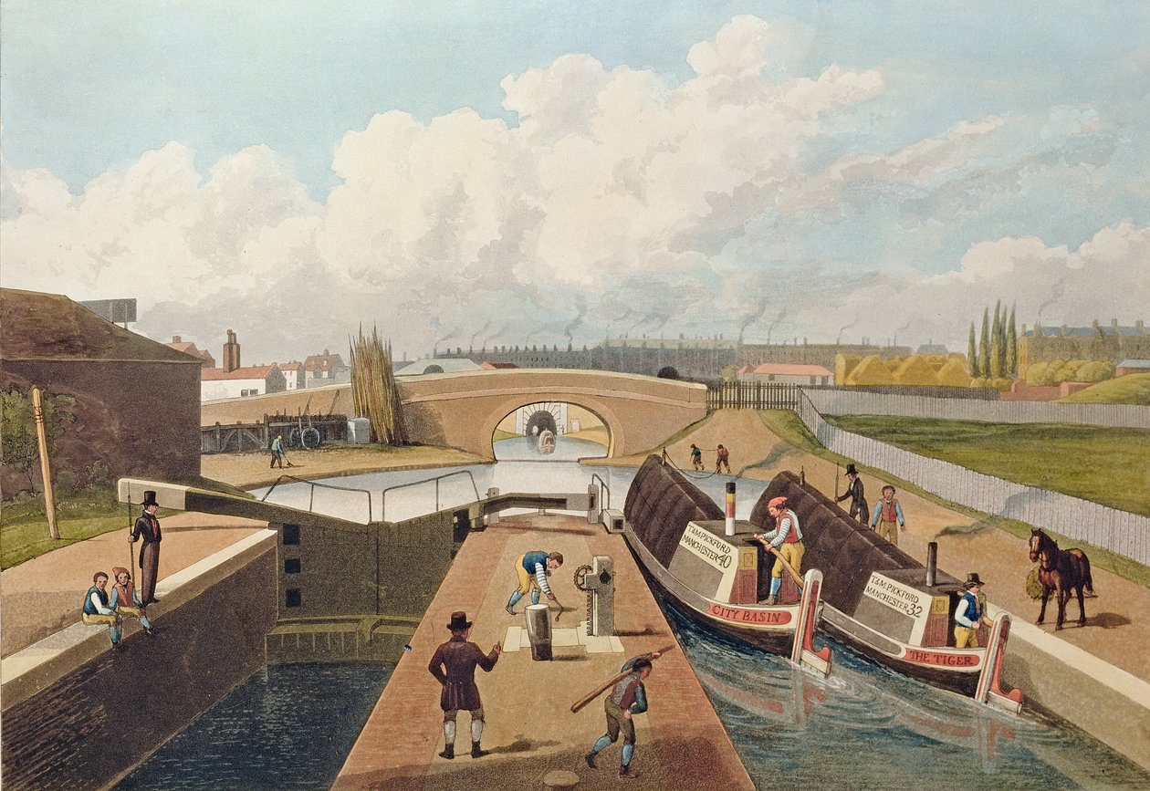 摄政运河，Islington隧道的东入口，c.1827，由John Cleghorn（aquatint）雕刻 作者 托马斯·霍斯默牧羊人