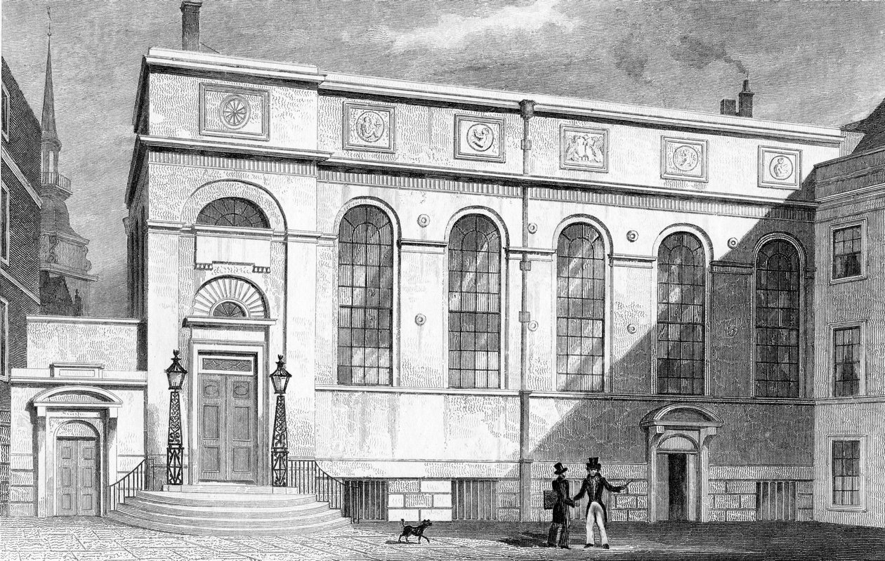 1830年由W. Watkins雕刻的Stationers&39;Hall，Stationers&39;Hall Court 作者 托马斯·霍斯默牧羊人