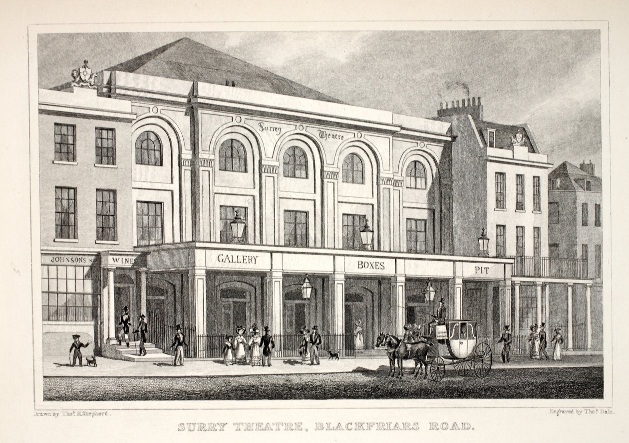 Blackfriars路的Surry剧院，来自&39;伦敦及其十九世纪的环境&39;酒吧。 Jones und Co.，1827-1829 作者 托马斯·霍斯默牧羊人