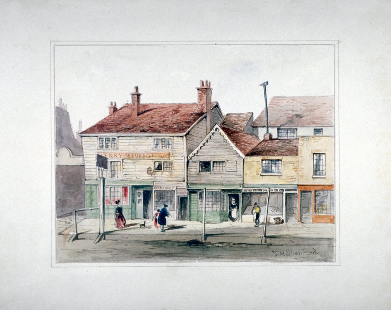 伦敦伊斯灵顿的Hare and Hounds Inn和Upper Street的店面，约1835年。            作者 托马斯·霍斯默牧羊人