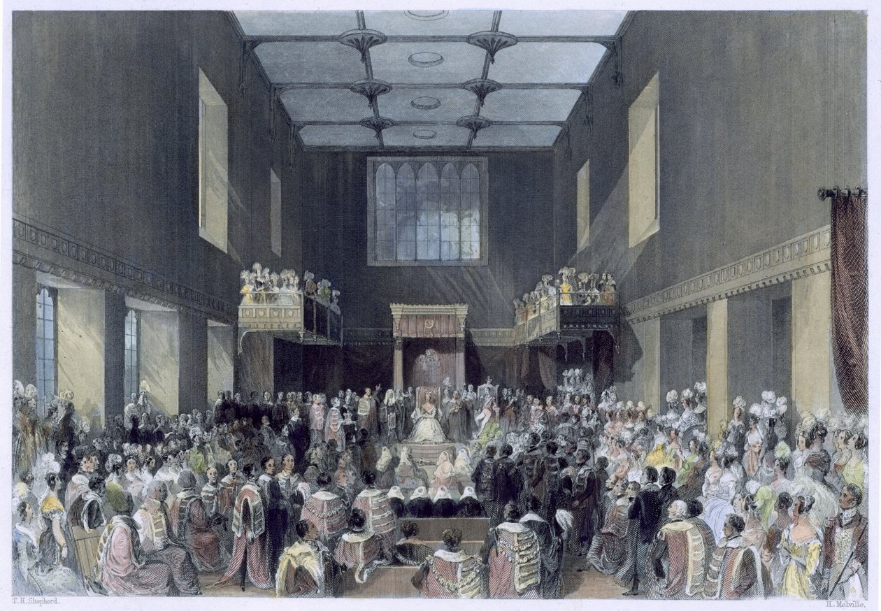 上议院，女王陛下开幕议会，由Henry Melville镌刻（fl.1826-41），c.1840 作者 托马斯·霍斯默牧羊人