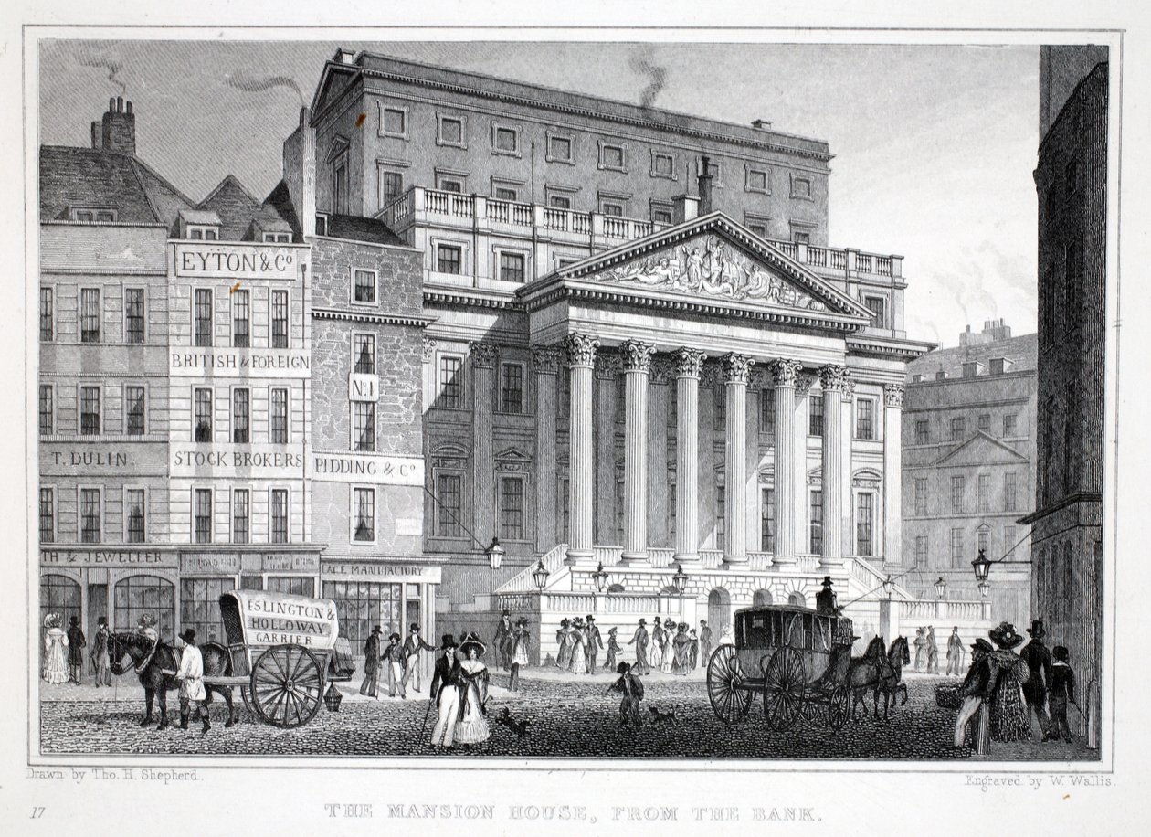 The Mansion House，来自&39;伦敦及其十九世纪的环境&39;酒吧。 Jones und Co.，1827-1829 作者 托马斯·霍斯默牧羊人