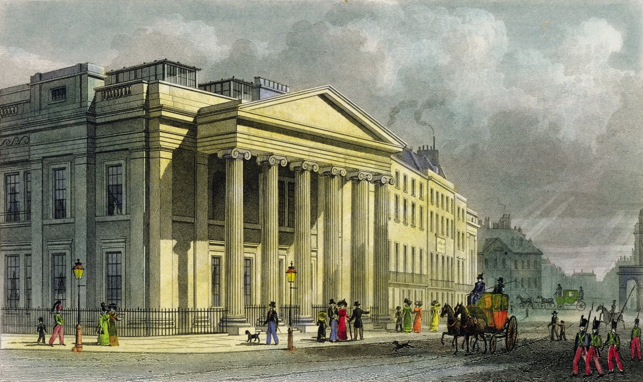 东部Pall Mall的新医师学院，由Thomas Barber（1768-1843）雕刻（彩色雕刻） 作者 托马斯·霍斯默牧羊人