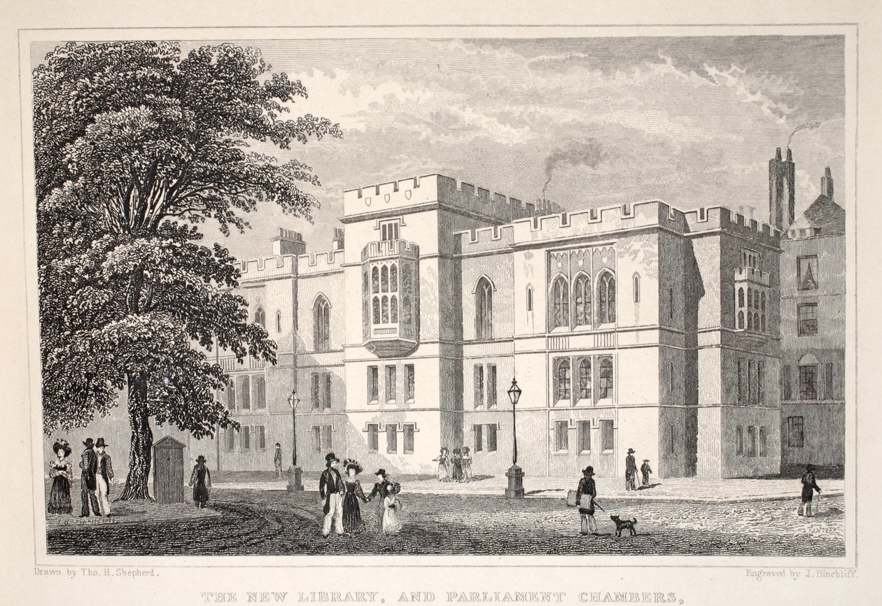 新图书馆和议会商会，来自“伦敦及其十九世纪的环境”酒吧。 Jones und Co.，1827-1829 作者 托马斯·霍斯默牧羊人