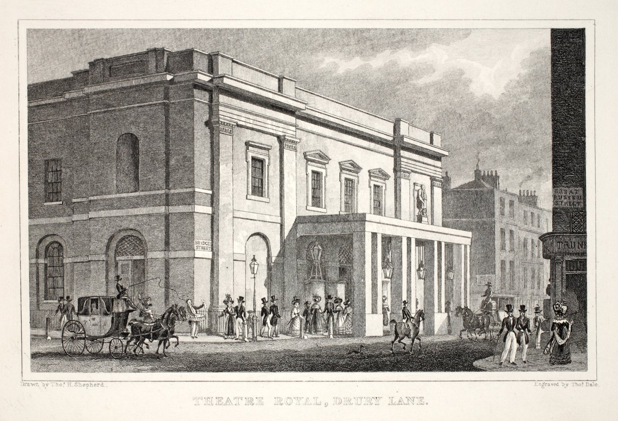 皇家剧院，Drury Lane，来自&39;伦敦及其十九世纪的环境&39;酒吧。 Jones und Co.，1827-1829 作者 托马斯·霍斯默牧羊人