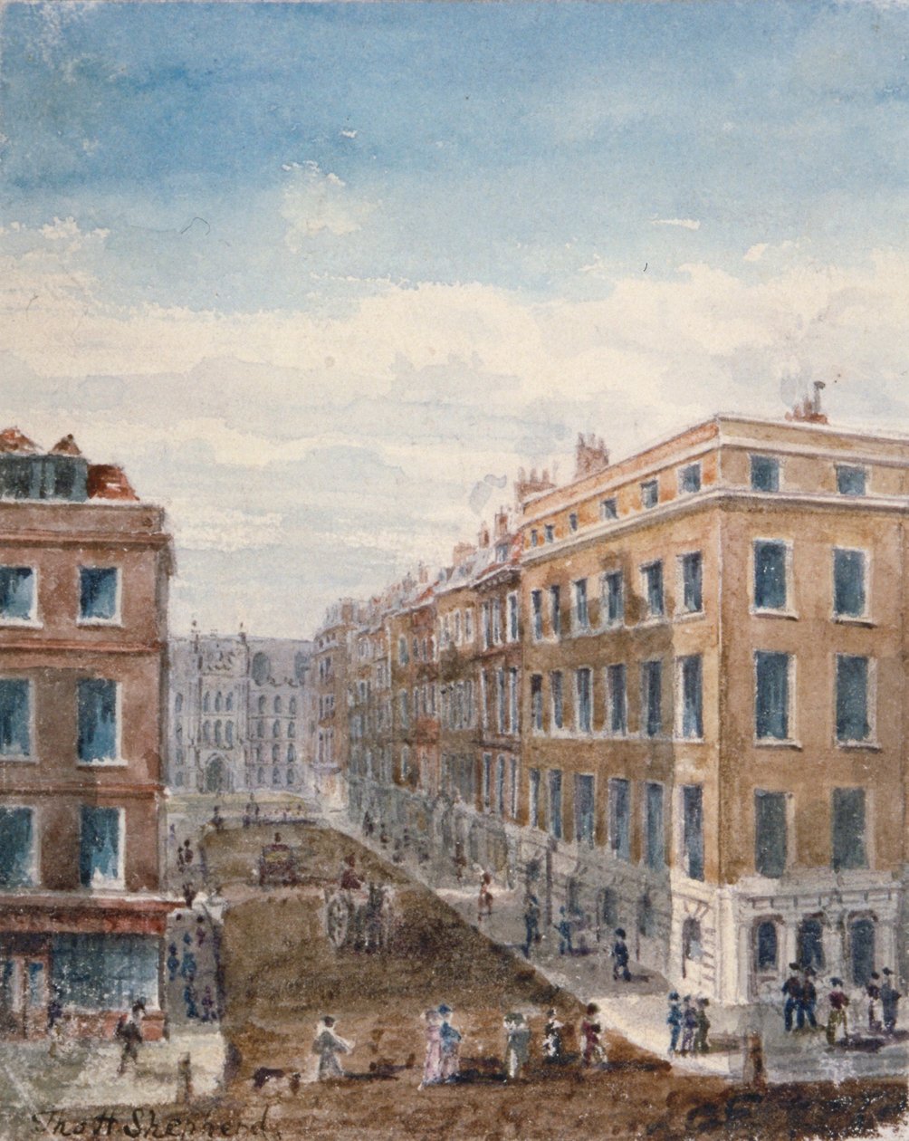 从Cheapside向北看伦敦市国王街的景色，1840年 作者 托马斯·霍斯默牧羊人