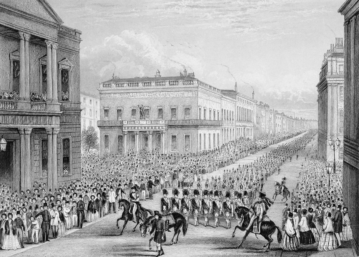 威灵顿的葬礼队伍经过高级联合服务俱乐部，Pall Mall，伦敦，1852年 作者 托马斯·霍斯默牧羊人
