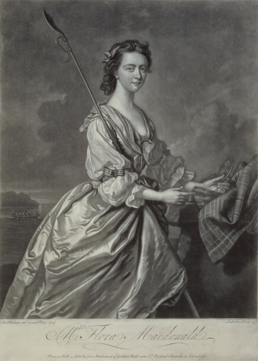 Flora MacDonald（1722-90），由J. Faber雕刻，1747年（mezzotint雕刻） 作者 托马斯·哈德森