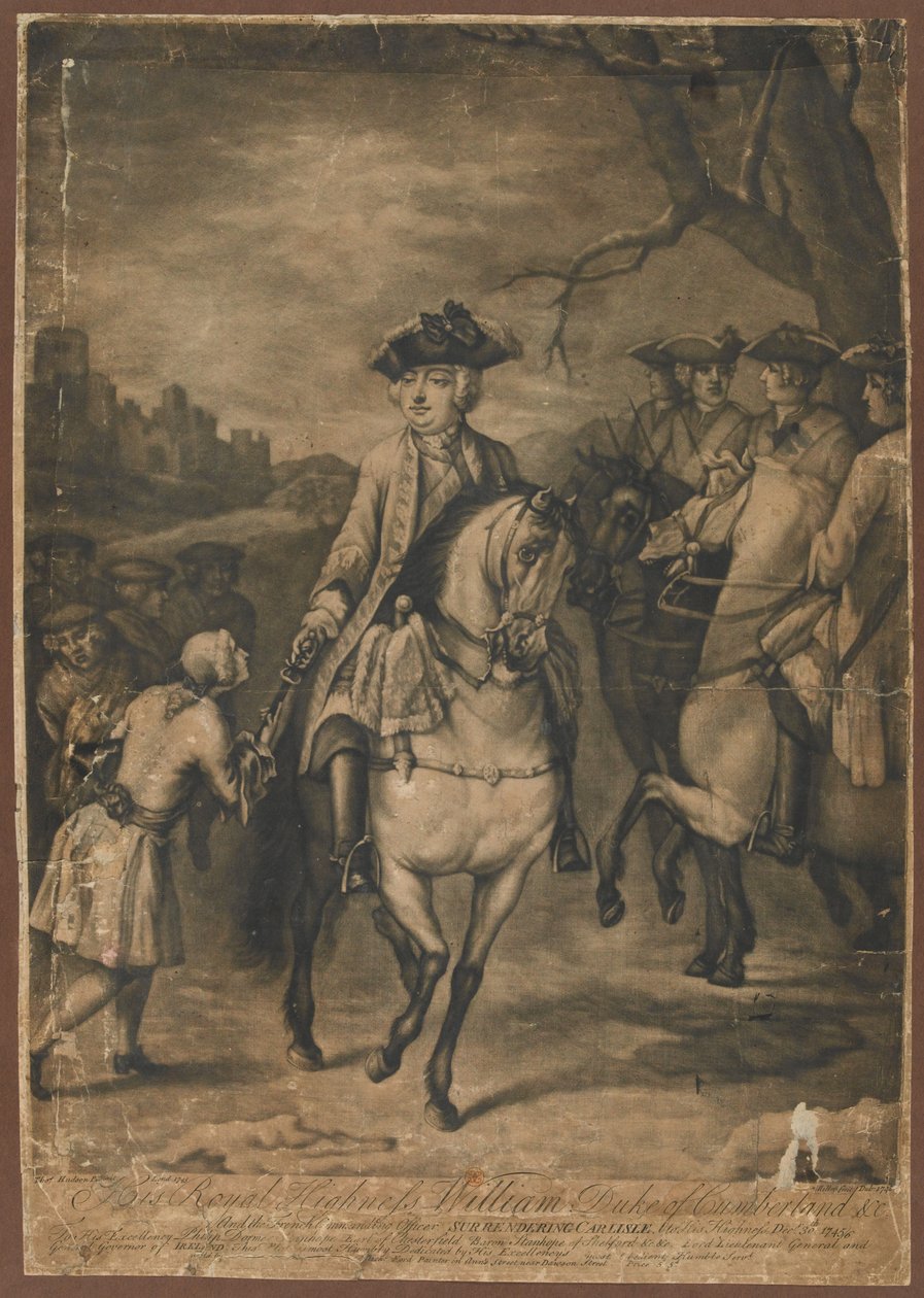 1746年12月30日，1746年，坎伯兰公爵和法国指挥官将卡莱尔交给殿下（mezzotint） 作者 托马斯·哈德森