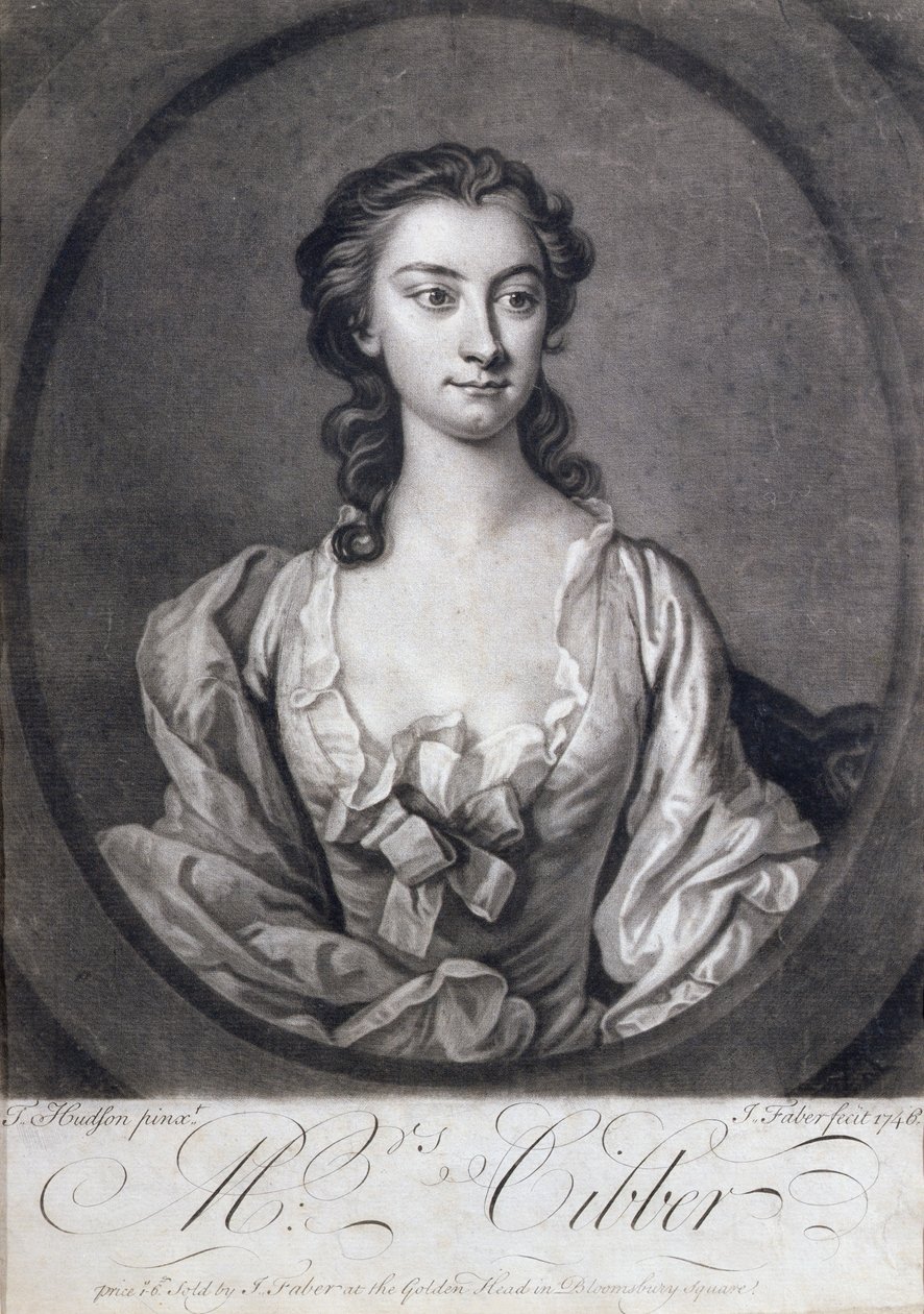 Cibber夫人（1714-66）的肖像，女演员和歌手，由John Faber（1684-1756）刻，1746年 作者 托马斯·哈德森