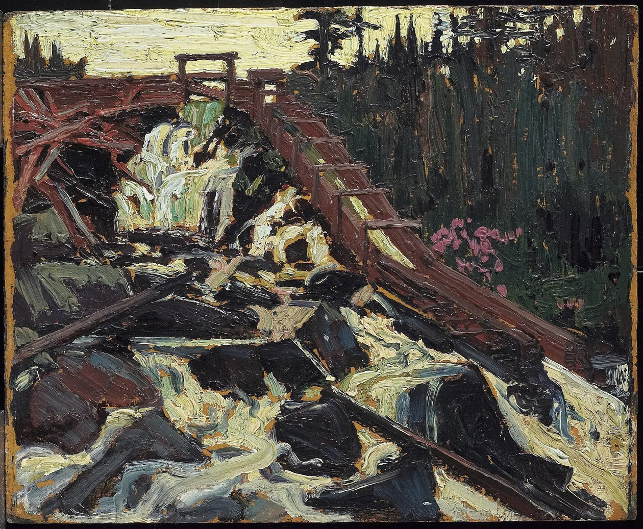 Timber Chute，1915年（复合木浆板上的油） 作者 汤姆汤姆森