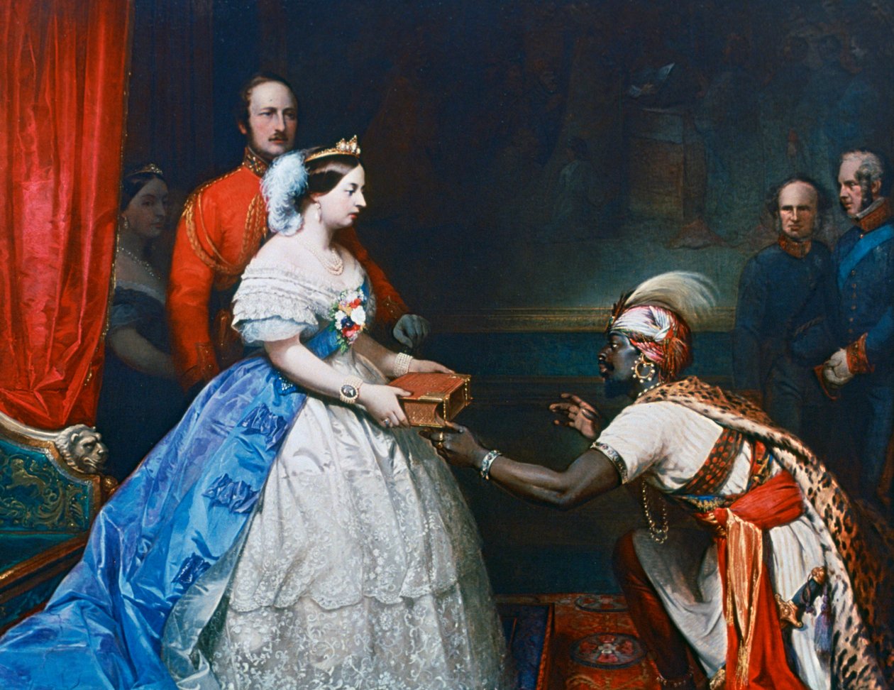 维多利亚女王（Queen Victoria）在温莎（Windsor）的听众室里赠送圣经，c1861 作者 托马斯·琼斯·巴克