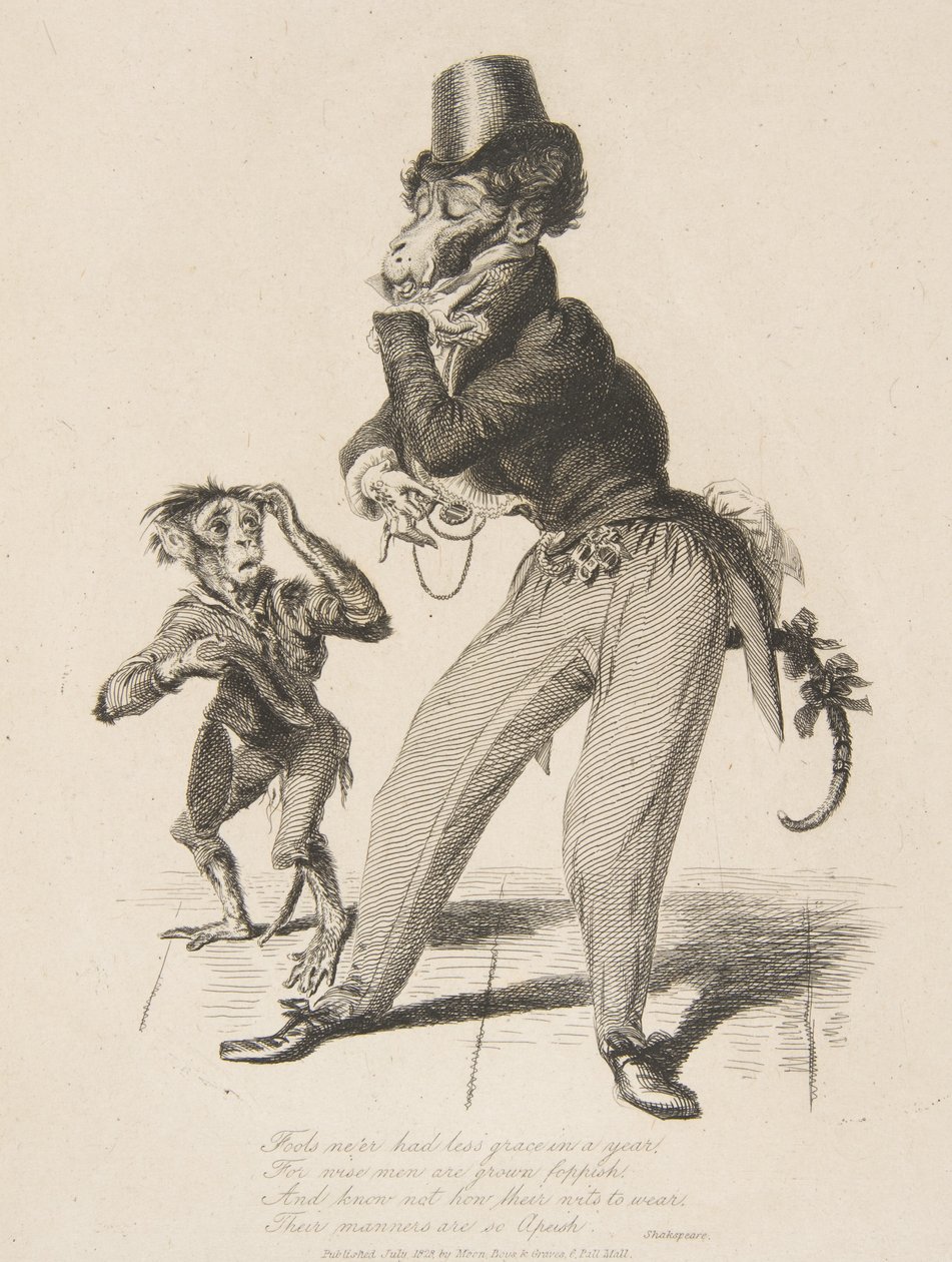 猴子丹迪，来自Monkey-ana, or Men in Miniature, 1828年7月。 作者 托马斯·兰西尔