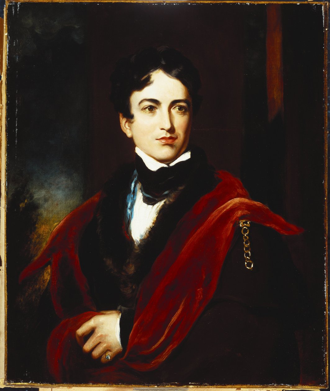约翰·乔治·兰伯顿（John George Lambton），达勒姆·伊斯特伯爵（Ist Earl），GCB，国会议员的肖像，穿着深色外套，披着斗篷和白色股票 作者 托马斯·劳伦斯